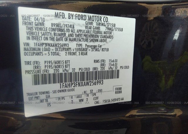 1FAHP3FNXAW256993 2010 FORD FOCUS