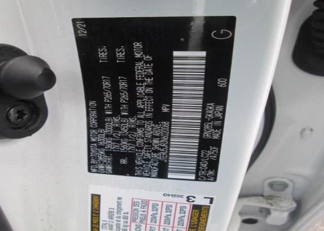 2022 TOYOTA 4RUNNER(VIN: JTERU5JR3N6020068