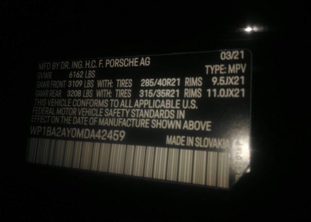2021 PORSCHE CAYENNE(VIN: WP1BA2AY0MDA42459
