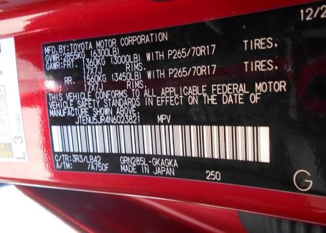 2022 TOYOTA 4RUNNER(VIN: JTENU5JR4N6023821