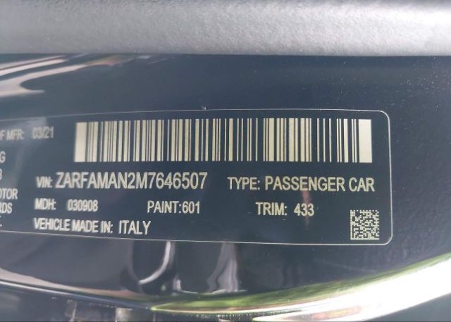 2021 ALFA ROMEO GIULIA(VIN: ZARFAMAN2M7646507