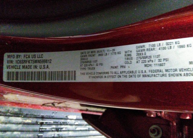 2021 RAM 1500(VIN: 1C6SRFKT5MN599812