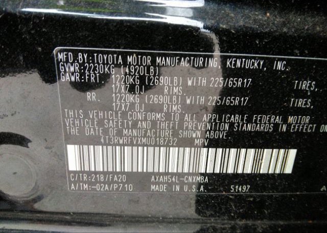2021 TOYOTA RAV4(VIN: 4T3RWRFVXMU018732