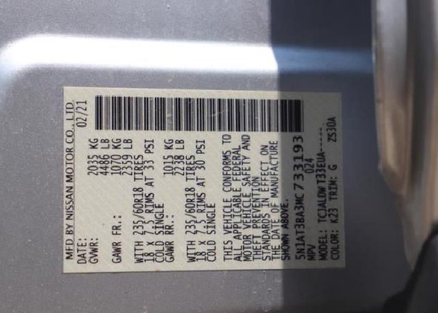 2021 NISSAN ROGUE(VIN: 5N1AT3BA3MC733193