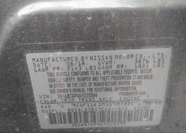 3N1AB7AP4KY220594 2019 NISSAN SENTRA