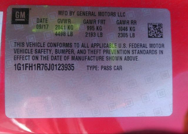 2018 CHEVROLET CAMARO VIN: 1G1FH1R76J0123935