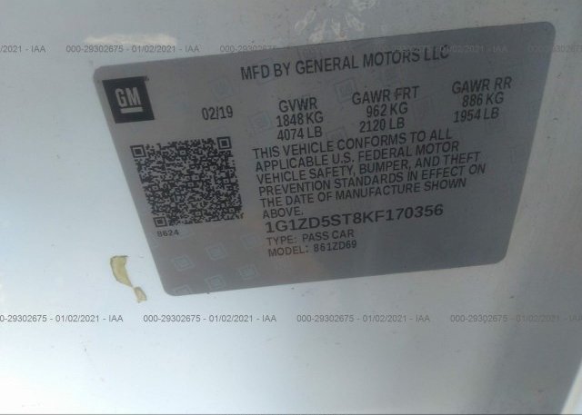 1G1ZD5ST8KF170356 2019 CHEVROLET MALIBU
