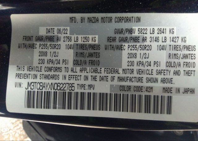 2022 MAZDA CX-9(VIN: JM3TCBAYXN0622785