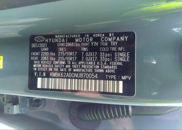2022 HYUNDAI KONA(VIN: KM8K62AB0NU870054