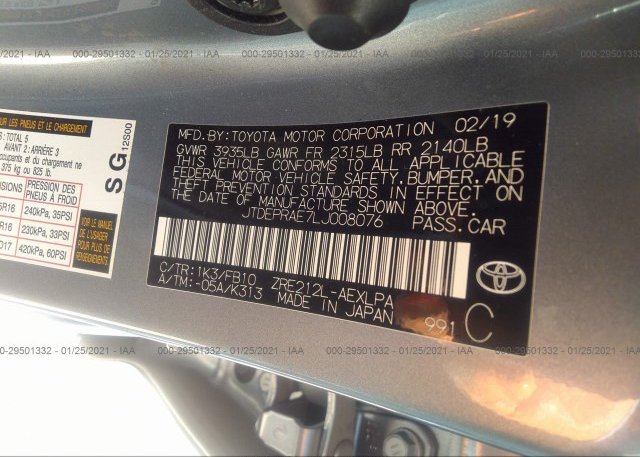 JTDEPRAE7LJ008076 2020 TOYOTA COROLLA