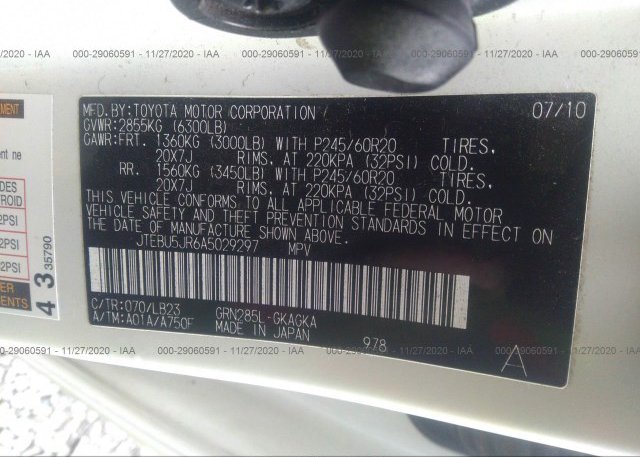 JTEBU5JR6A5029297 2010 TOYOTA 4RUNNER