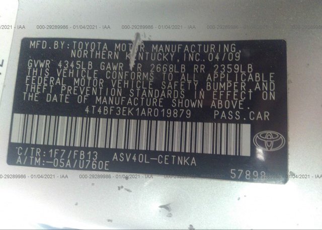 4T4BF3EK1AR019879 2010 TOYOTA CAMRY