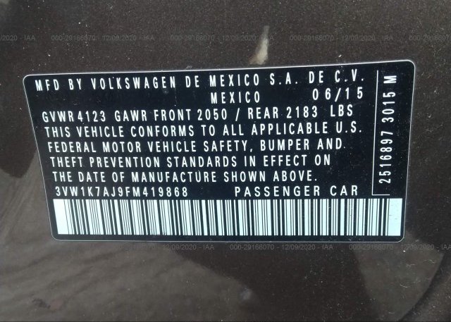 3VW1K7AJ9FM419868 2015 VOLKSWAGEN JETTA SEDAN