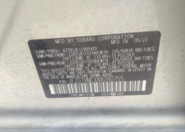 2022 SUBARU CROSSTREK(VIN: JF2GTHMCXN8280755