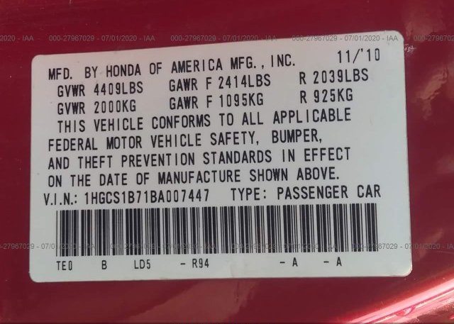 1HGCS1B71BA007447 2011 Honda ACCORD CPE