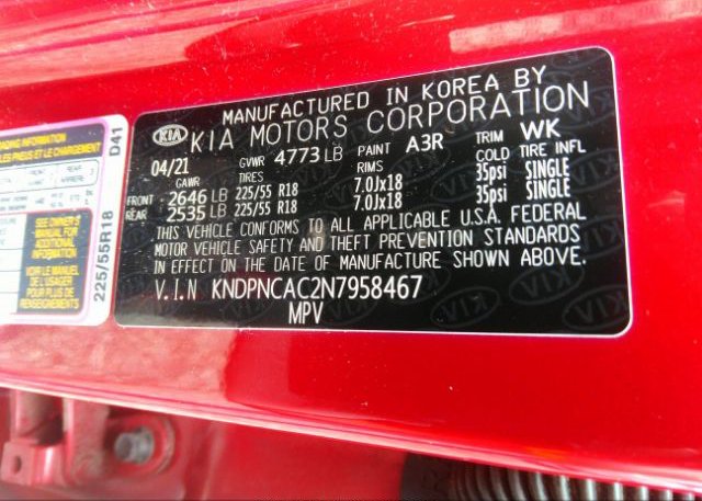 2022 KIA SPORTAGE(VIN: KNDPNCAC2N7958467