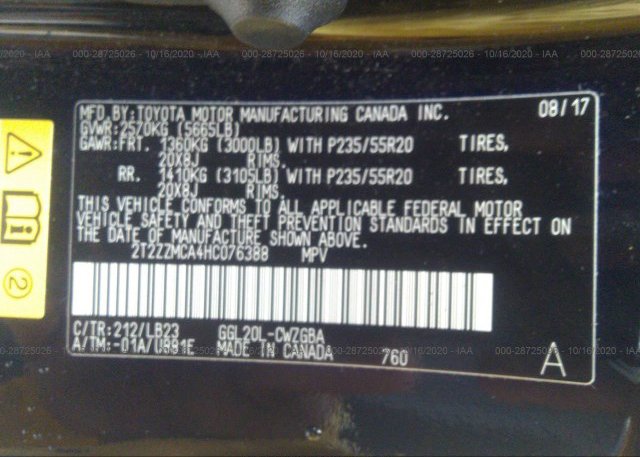 2T2ZZMCA4HC076388 2017 LEXUS RX