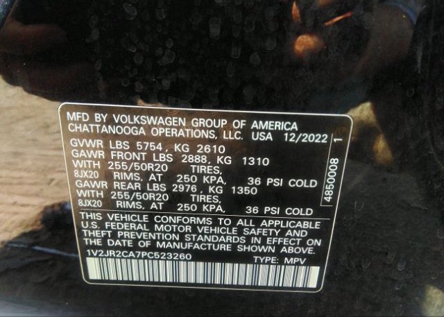 2023 VOLKSWAGEN ATLAS(VIN: 1V2JR2CA7PC523260