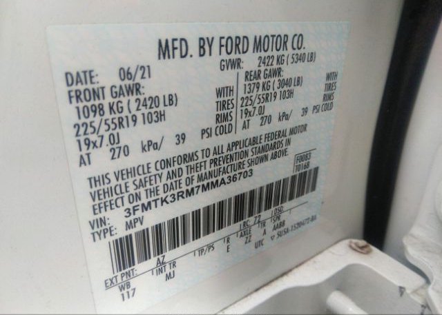 2021 FORD MUSTANG MACH-E(VIN: 3FMTK3RM7MMA36703