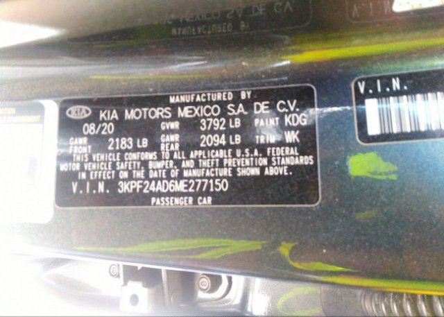 2021 KIA FORTE(VIN: 3KPF24AD6ME277150