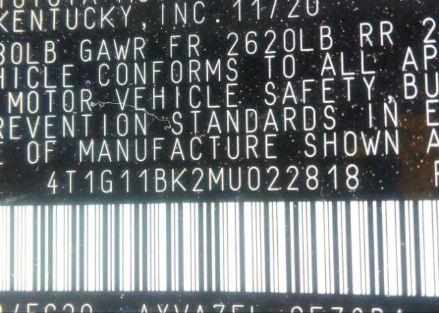 2021 TOYOTA CAMRY(VIN: 4T1G11BK2MU022818