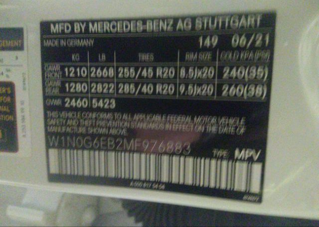 2021 MERCEDES-BENZ GLC(VIN: W1N0G6EB2MF976883