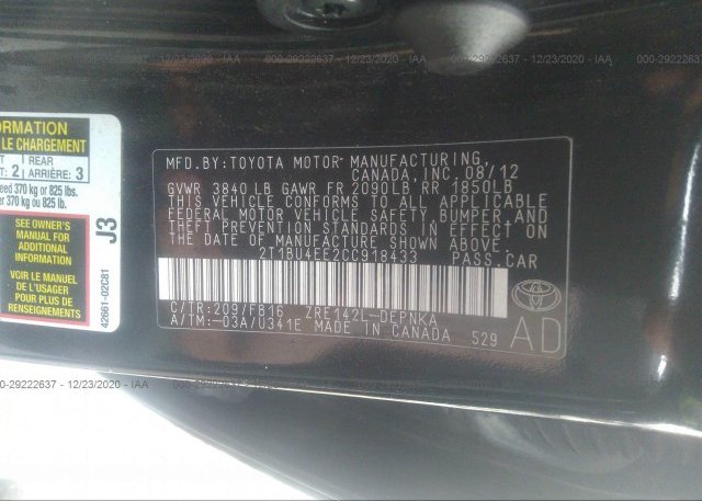 2T1BU4EE2CC918433 2012 TOYOTA COROLLA