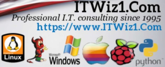 ITWIZ1.COM Title Image Showing Tech Expertise Areas Icons - Linux BSD Windows Apple MacOS Raspberry Pi Rpi Python