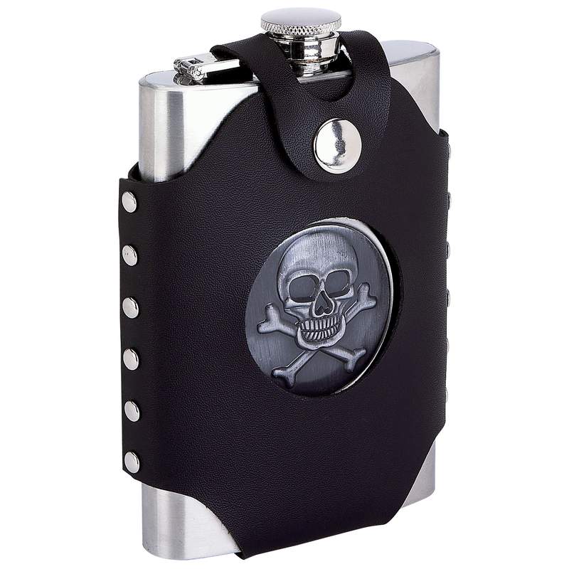 Maxam 8oz Stainless Steel Flask with Solid Genuine Leather Wrap