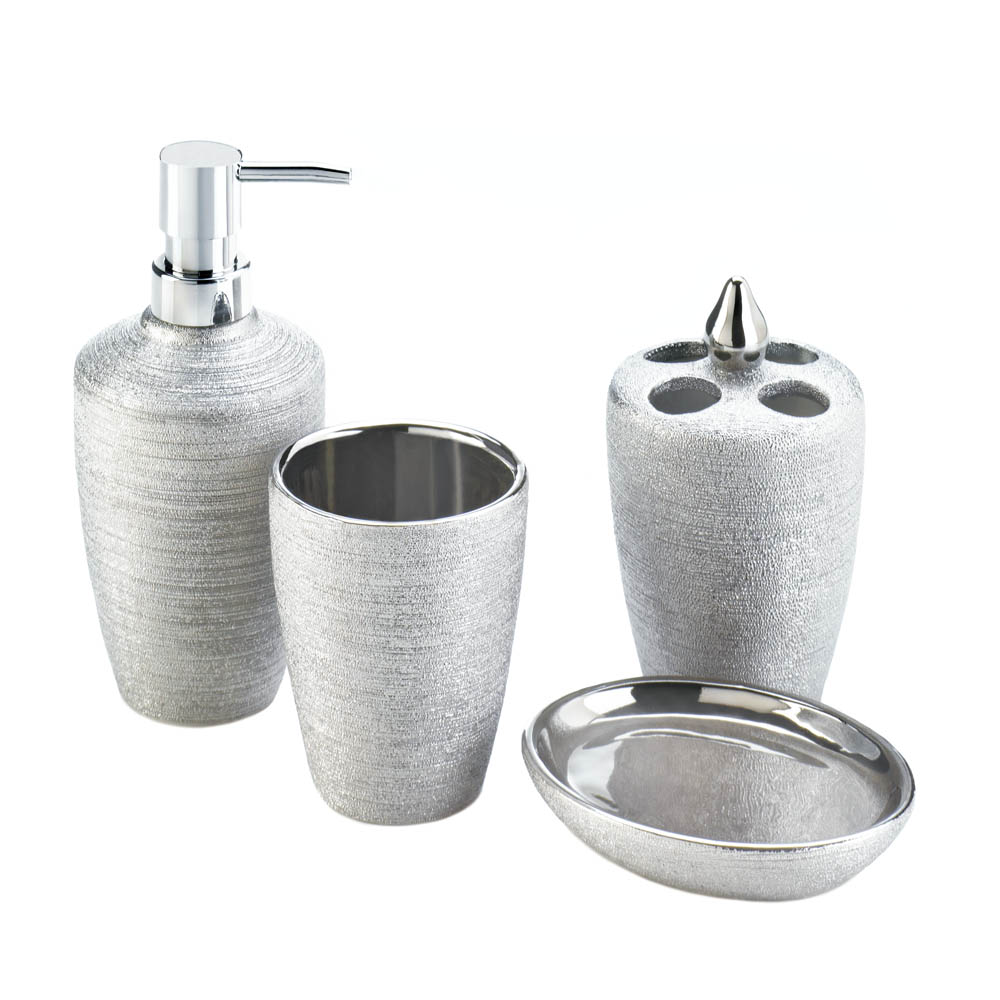 Wholesale Silver Shimmer Bath Accessory Set Buy Wholesale Bathroom Decor