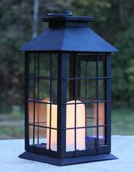 Black Country Style Metal Lantern with Flameless LED Candle