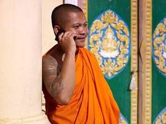 A monk having a conference call