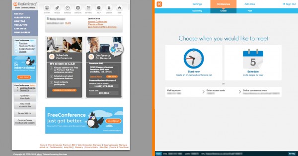 old and new freeconference.com dashboards