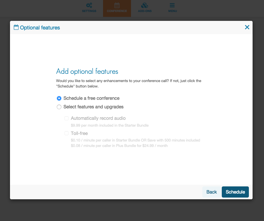 Choose additional conference call features