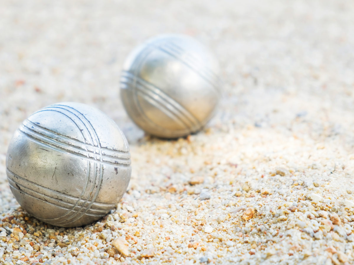 bocce ball court with white bocce blend gravel mixture