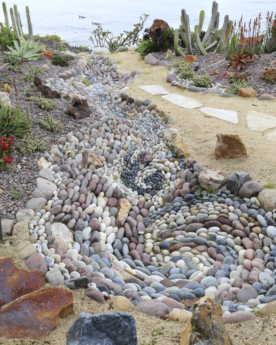 Succulent garden with dry creek bed