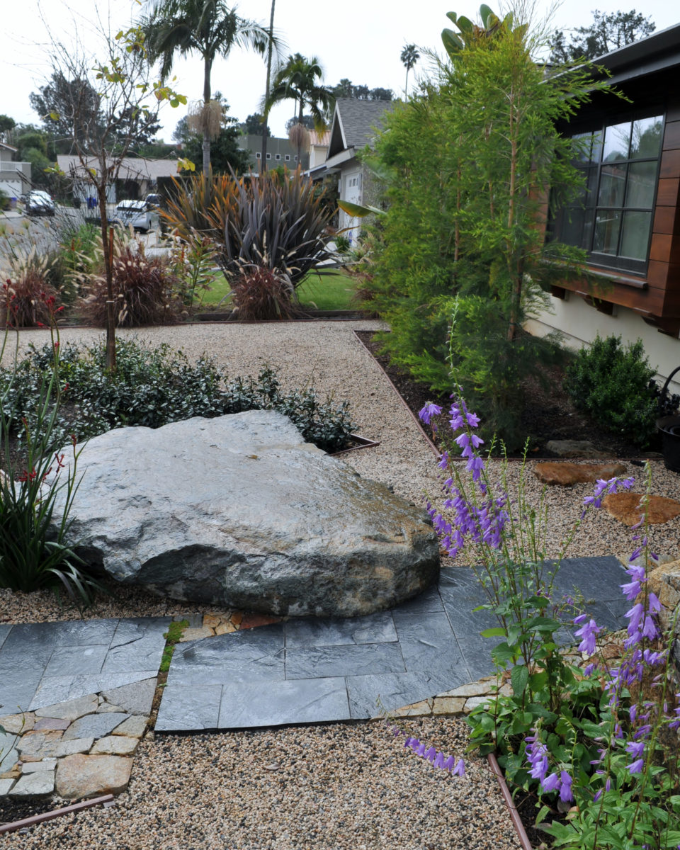 Flat boulder Southern California zen garden