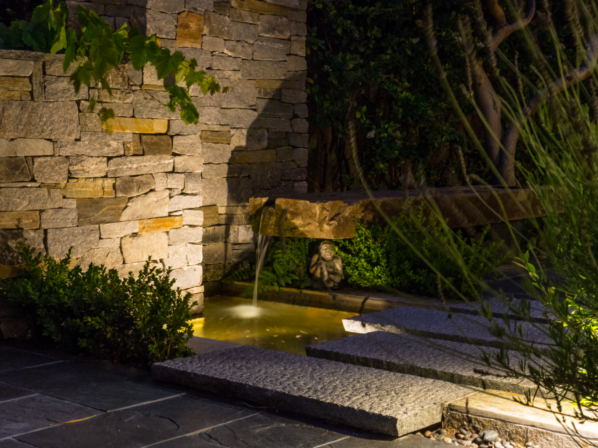 Water fountain in Southern California zen garden