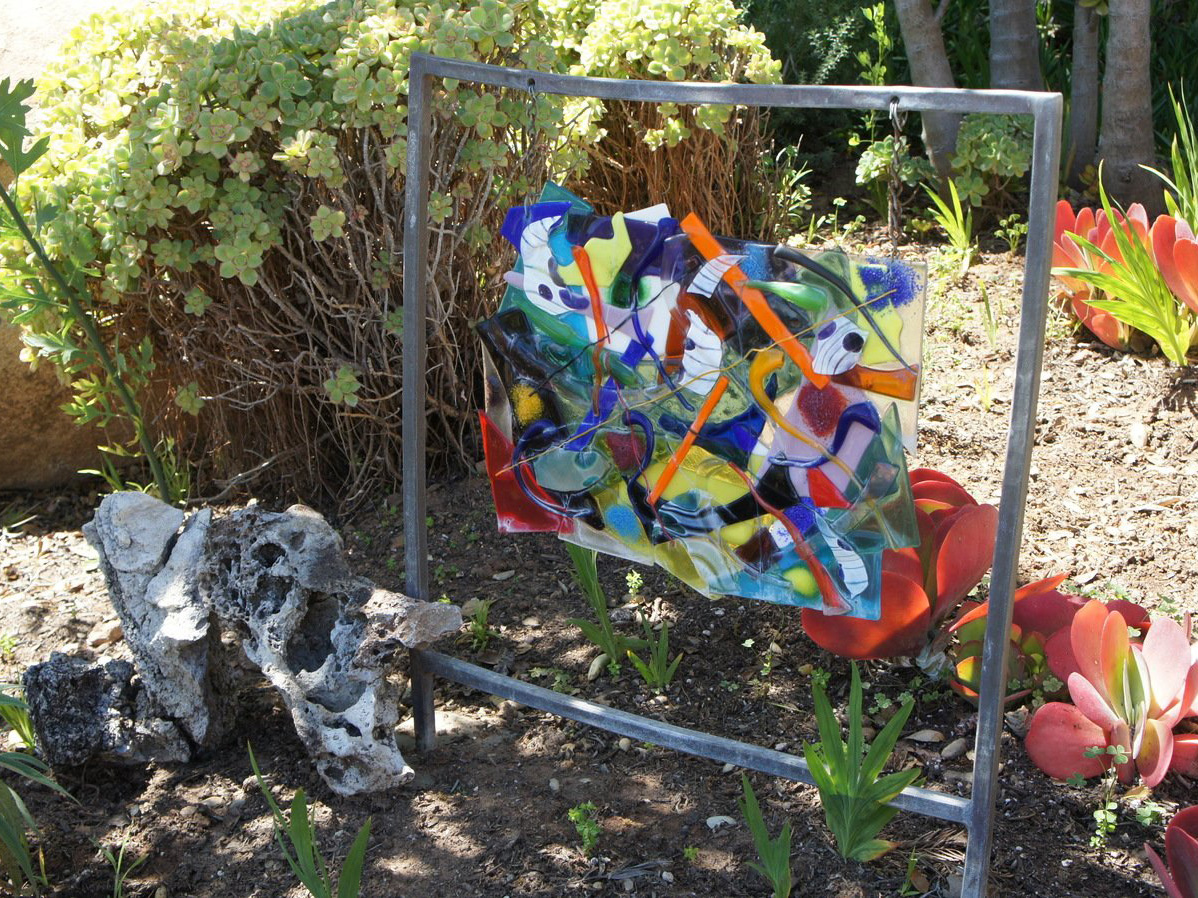 Hanging mosaic rock garden art piece