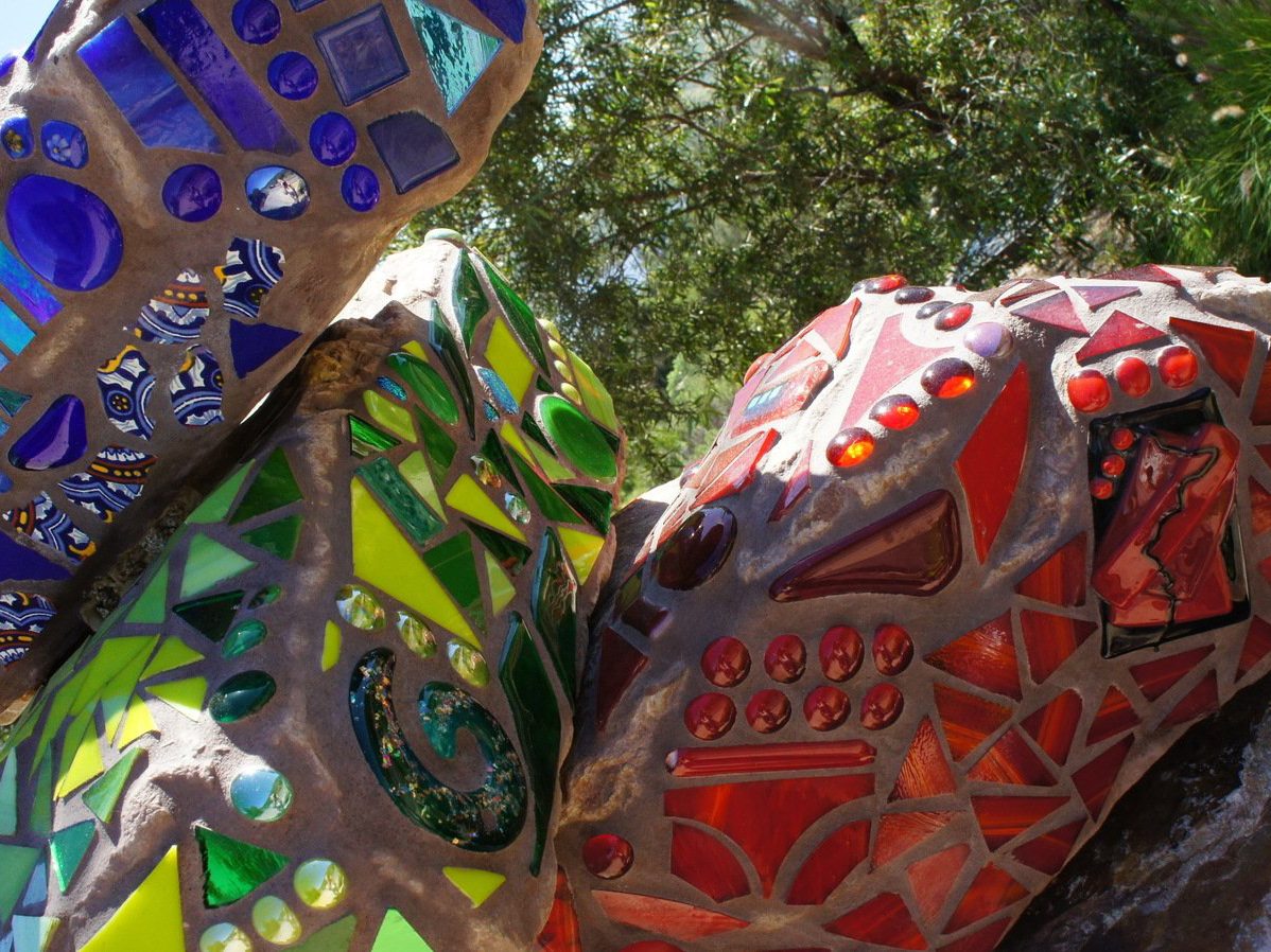 Assortment of mosaic rock art pieces