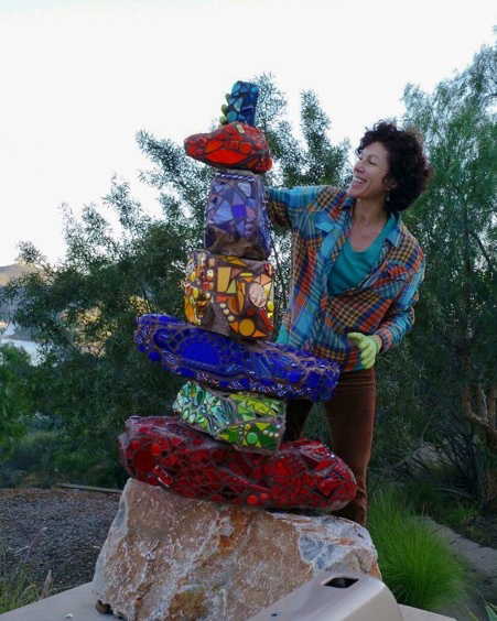 Stacked mosaic rock art pieces