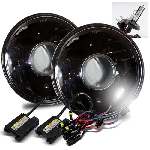 7" Round SemiSealed All Black Projector Headlights Conversion + 6000K