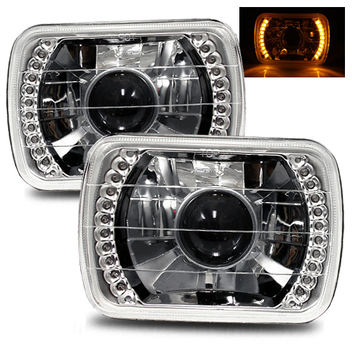7x6 H6014/6054 Chrome Diamond Glass Yellow LED Projector Headlights